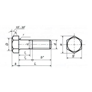 Болт с шестигранной головкой, класс точности В ГОСТ 10602-94 - фото - 1